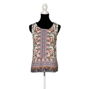 Soiree Boho Flowy Sleeveless Paisley Floral Button Back Rayon Blouse Top S Multi